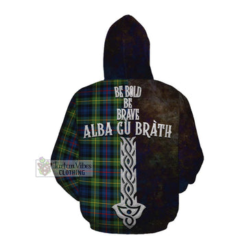 Baillie (Bailey) Tartan Family Crest Cotton Hoodie Alba Gu Brath Be Brave Lion Ancient Style Pullover Hoodie - Tartan Vibes Clothing