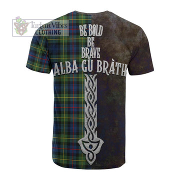 Baillie (Bailey) Tartan Family Crest Cotton T-shirt Alba Gu Brath Be Brave Lion Ancient Style - Tartan Vibes Clothing