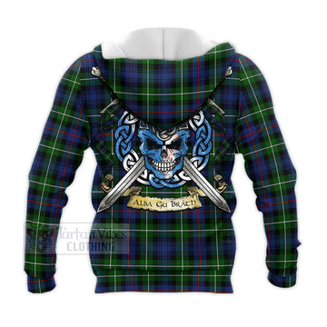 Baillie (Bailey) Tartan Knitted Hoodie with Family Crest Celtic Skull Style