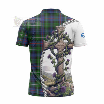 Baillie (Bailey) Tartan Zipper Polo Shirt with Family Crest and St. Andrew's Cross Accented by Thistle Vines - Tartan Vibes Clothing
