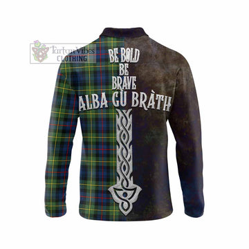 Baillie (Bailey) Tartan Family Crest Long Sleeve Polo Shirt Alba Gu Brath Be Brave Lion Ancient Style - Tartan Vibes Clothing