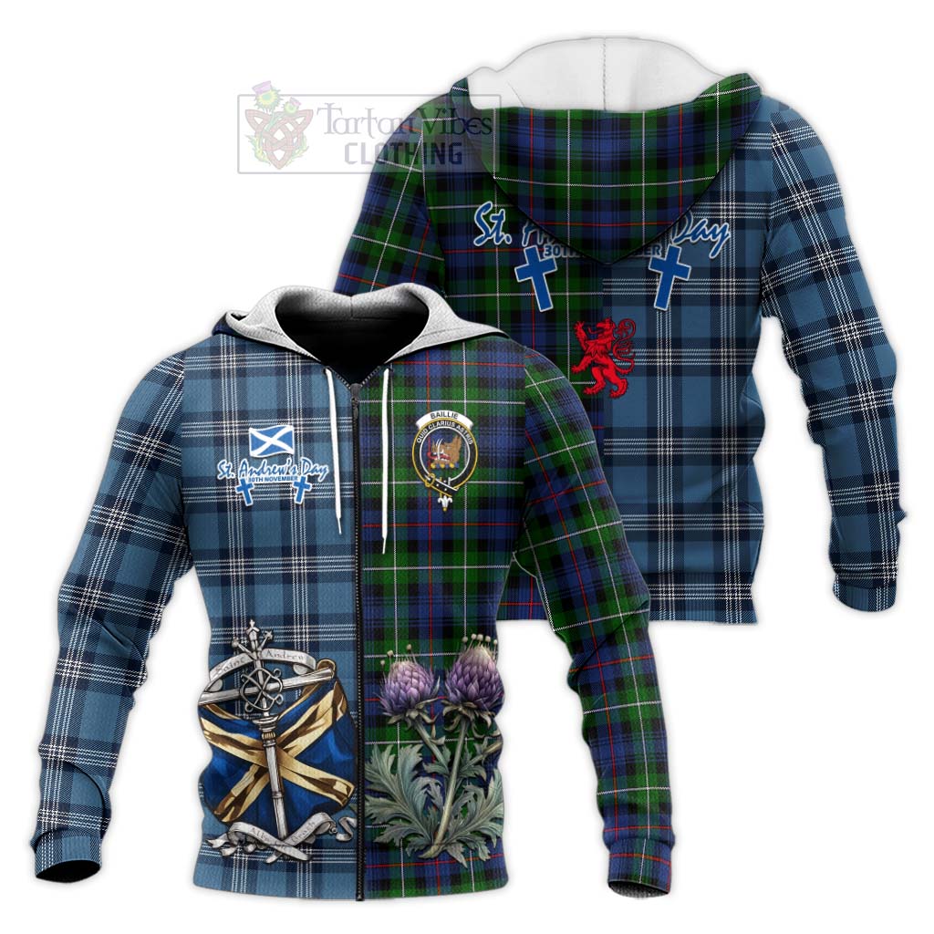 Tartan Vibes Clothing Baillie (Bailey) Tartan Knitted Hoodie Happy St. Andrew's Day Half Tartan Style