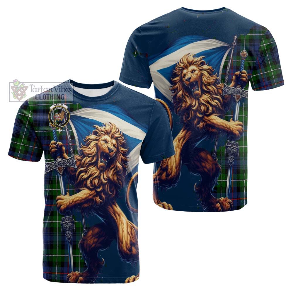 Tartan Vibes Clothing Baillie (Bailey) Tartan Family Crest Cotton T-shirt with Scottish Majestic Lion