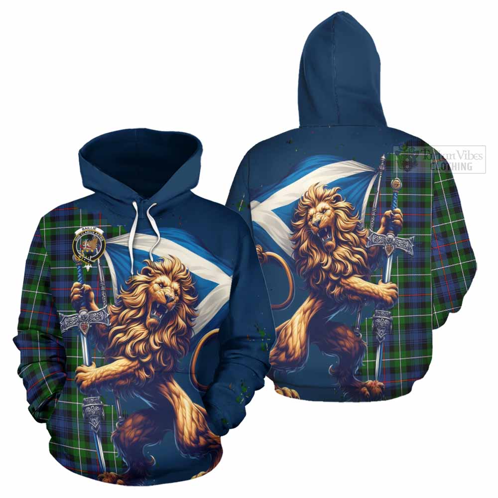 Tartan Vibes Clothing Baillie (Bailey) Tartan Family Crest Hoodie with Scottish Majestic Lion