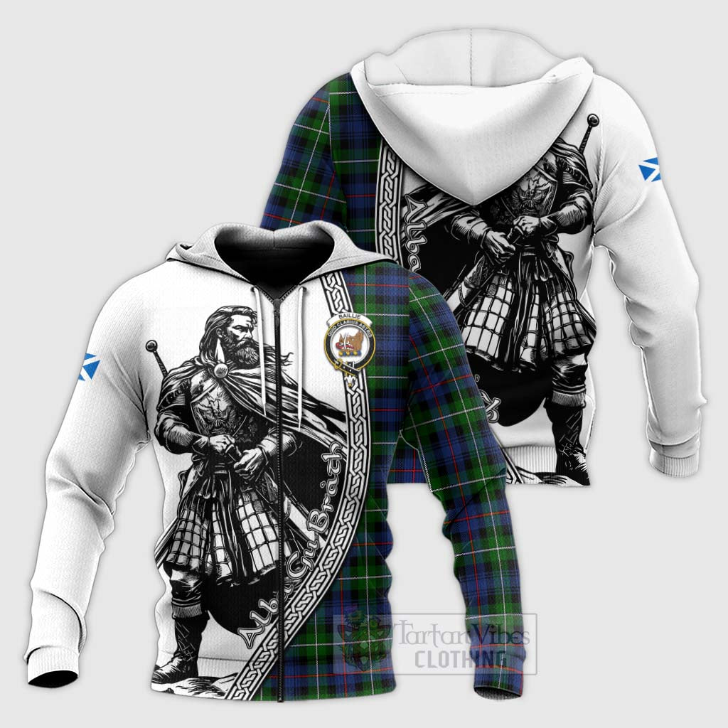 Tartan Vibes Clothing Baillie (Bailey) Tartan Clan Crest Knitted Hoodie with Highlander Warrior Celtic Style