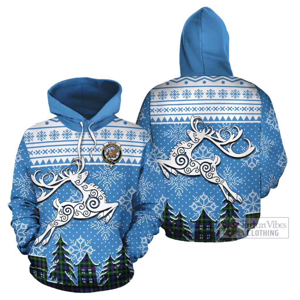 Tartan Vibes Clothing Baillie (Bailey) Clan Christmas Cotton Hoodie Celtic Reindeer Style