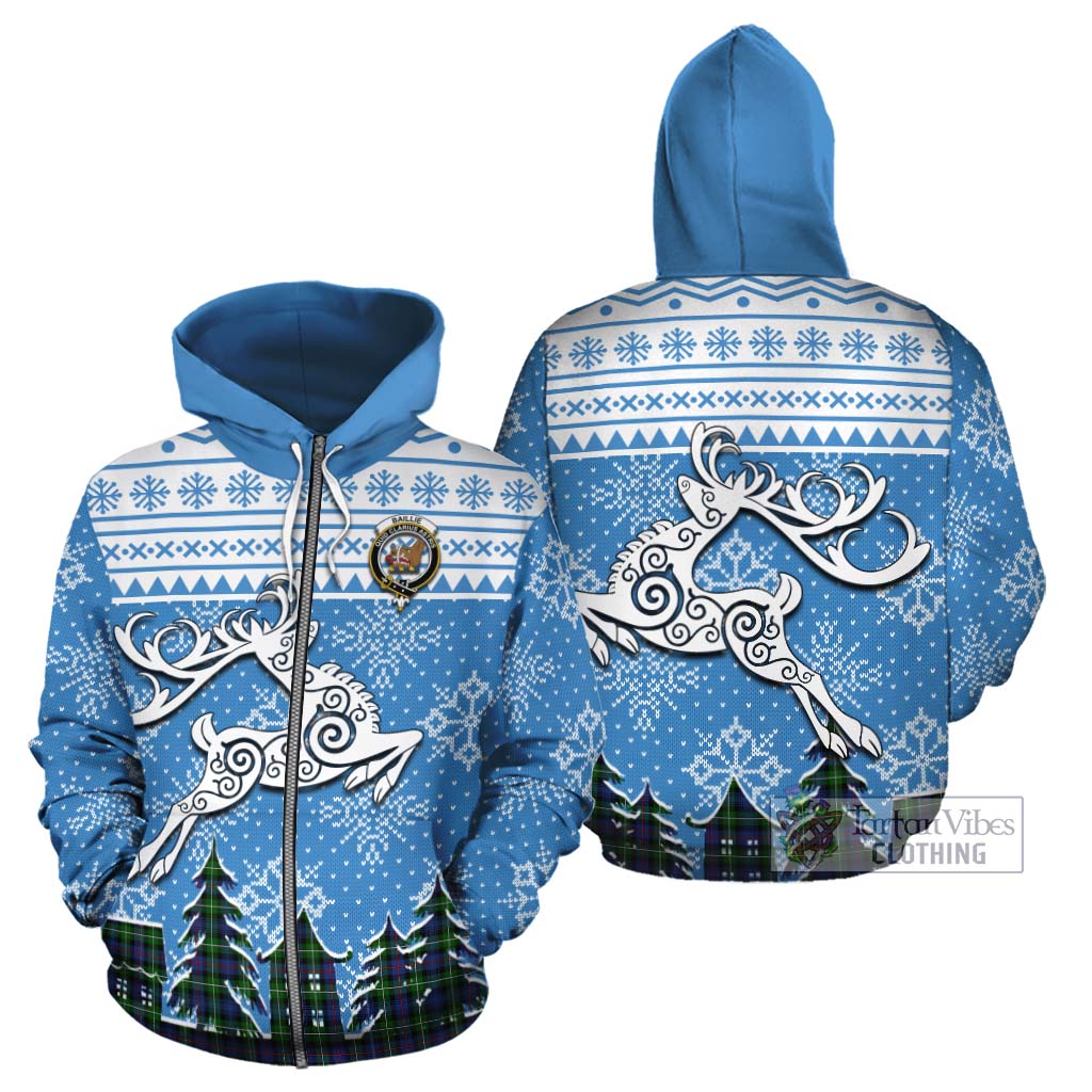 Tartan Vibes Clothing Baillie (Bailey) Clan Christmas Cotton Hoodie Celtic Reindeer Style