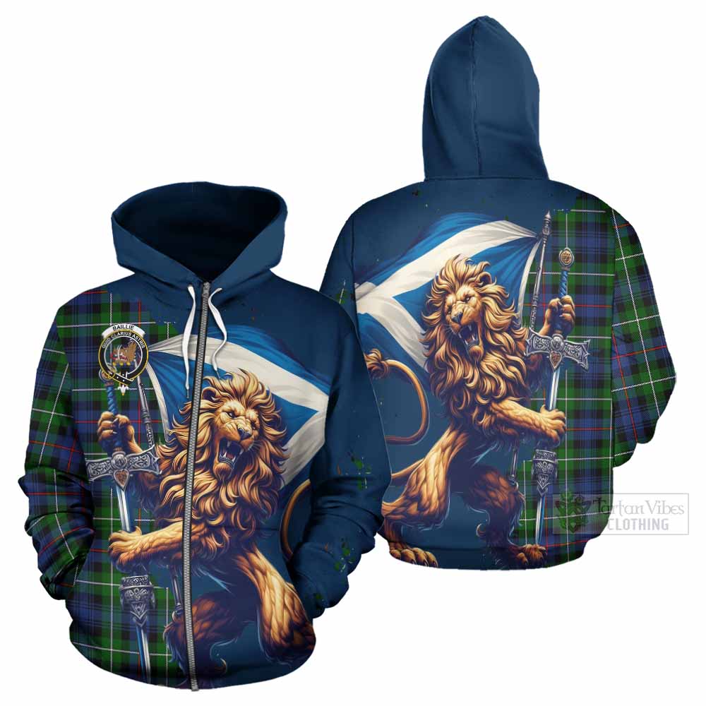 Tartan Vibes Clothing Baillie (Bailey) Tartan Family Crest Hoodie with Scottish Majestic Lion