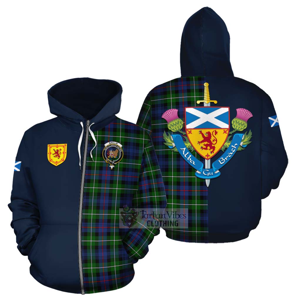 Baillie (Bailey) Tartan Cotton Hoodie Alba with Scottish Lion Royal Arm Half Style - Tartan Vibes Clothing