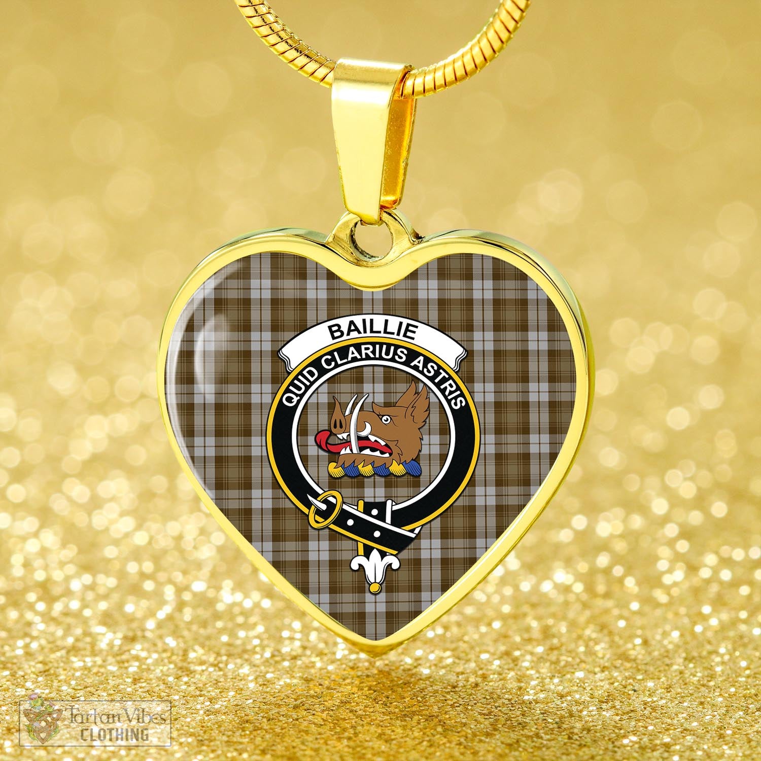 Tartan Vibes Clothing Baillie Dress Tartan Heart Necklace with Family Crest