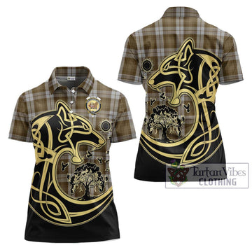 Baillie Dress Tartan Women's Polo Shirt with Family Crest Celtic Wolf Style