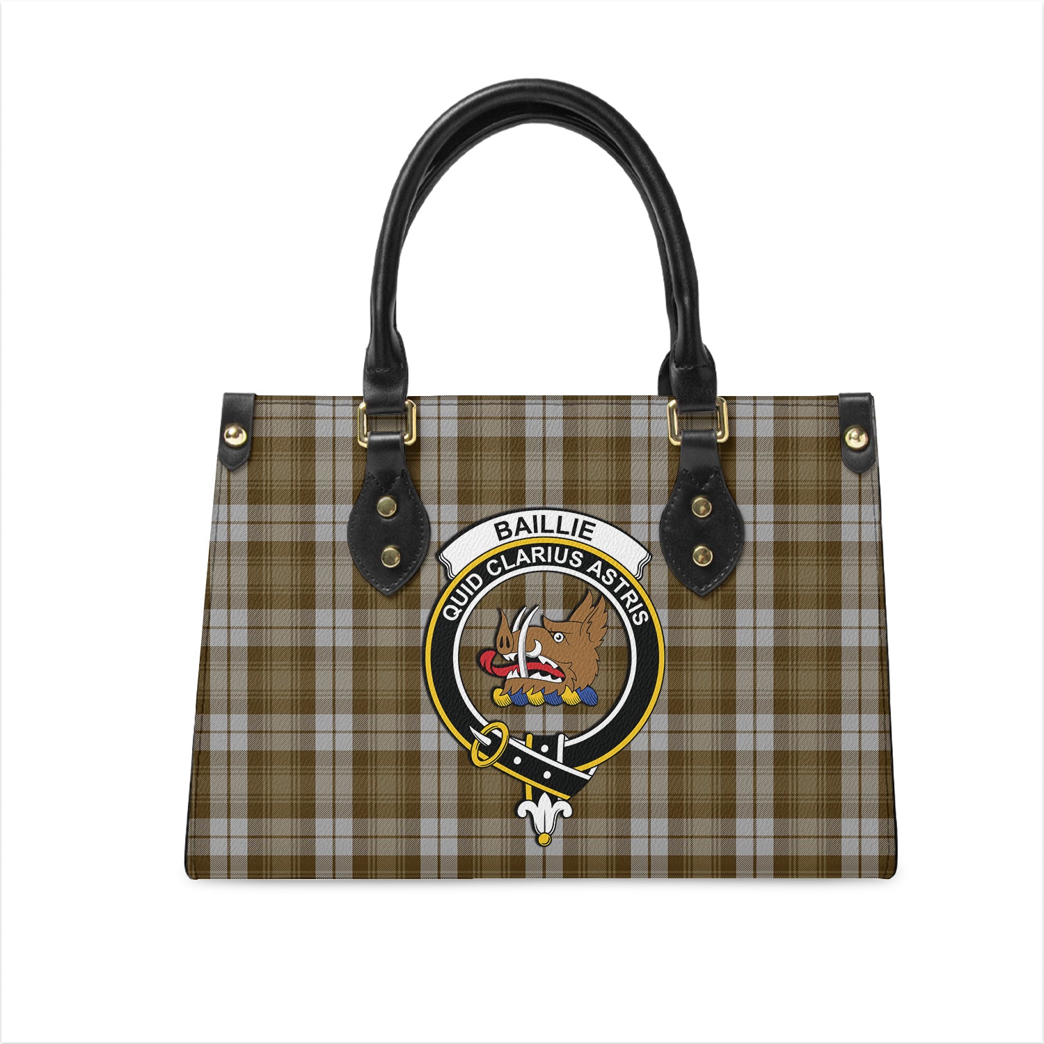 Baillie Dress Tartan Leather Bag with Family Crest One Size 29*11*20 cm - Tartanvibesclothing