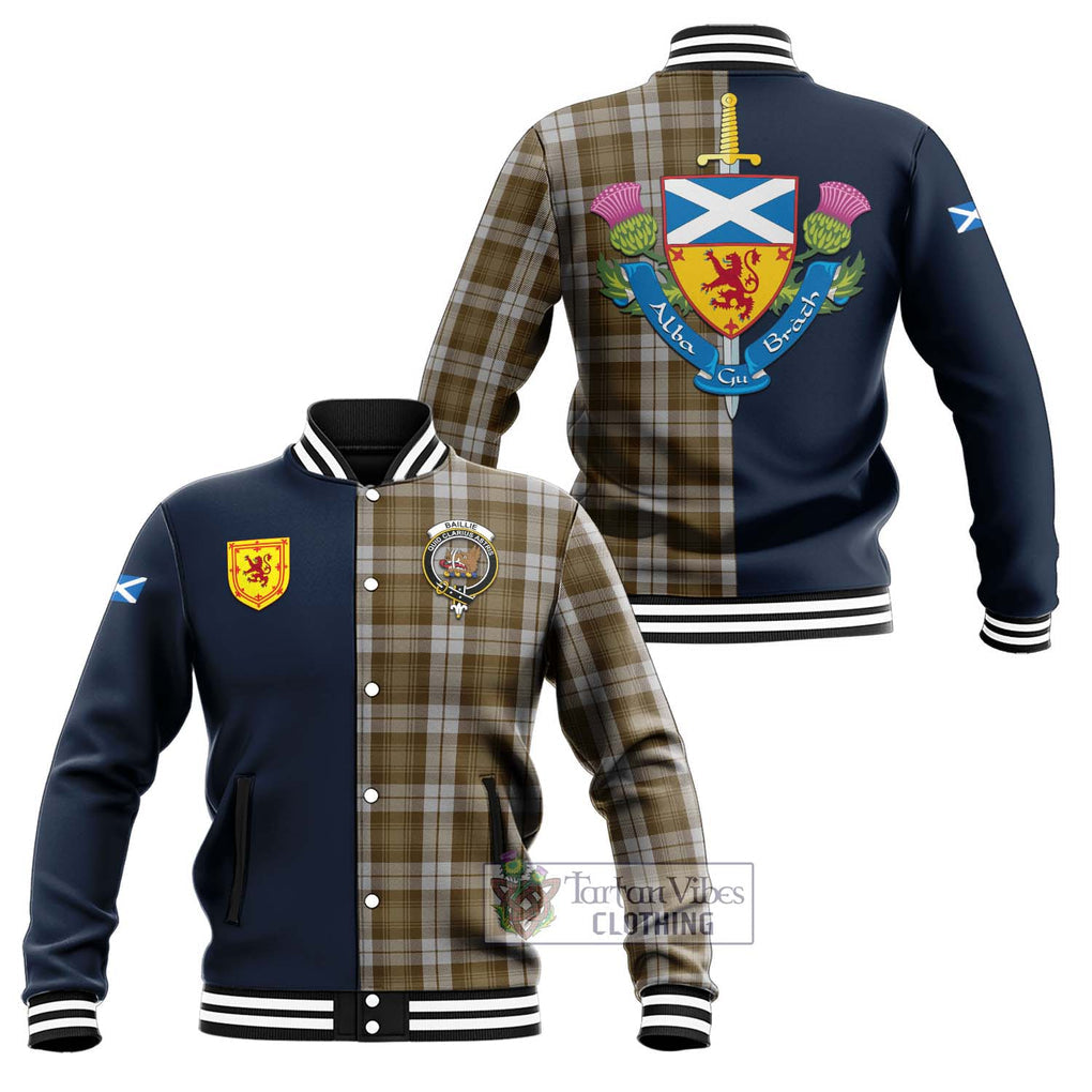 Tartan Vibes Clothing Baillie Dress Tartan Baseball Jacket with Scottish Lion Royal Arm Half Style