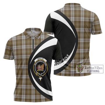 Baillie Dress Tartan Zipper Polo Shirt with Family Crest Circle Style