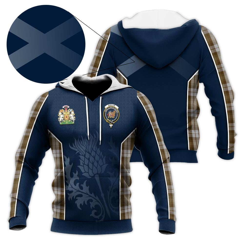 Tartan Vibes Clothing Baillie Dress Tartan Knitted Hoodie with Family Crest and Scottish Thistle Vibes Sport Style