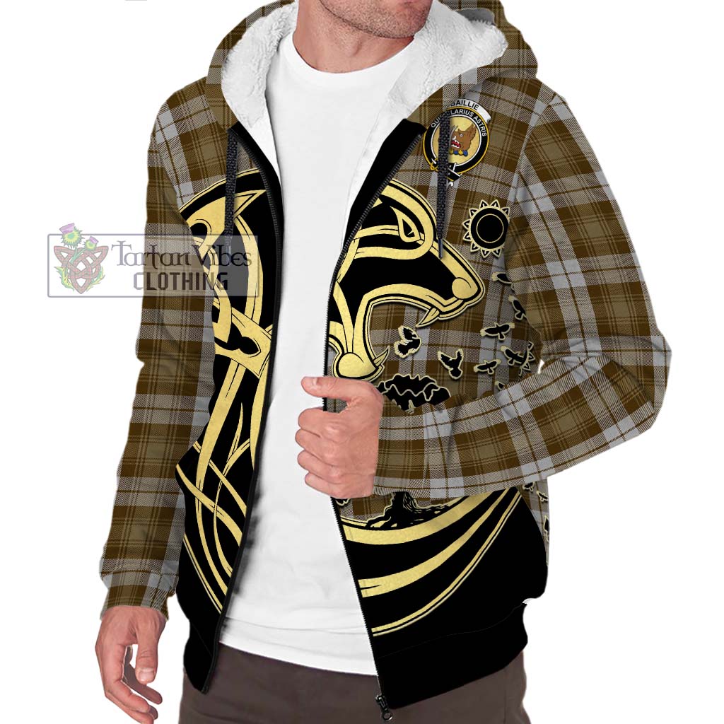 Tartan Vibes Clothing Baillie Dress Tartan Sherpa Hoodie with Family Crest Celtic Wolf Style