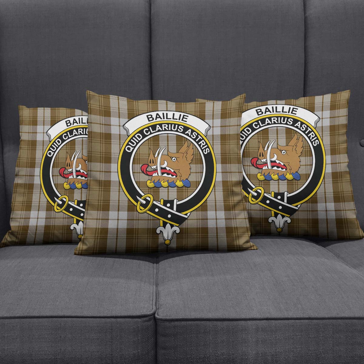 Baillie Dress Tartan Pillow Cover with Family Crest Square Pillow Cover - Tartanvibesclothing
