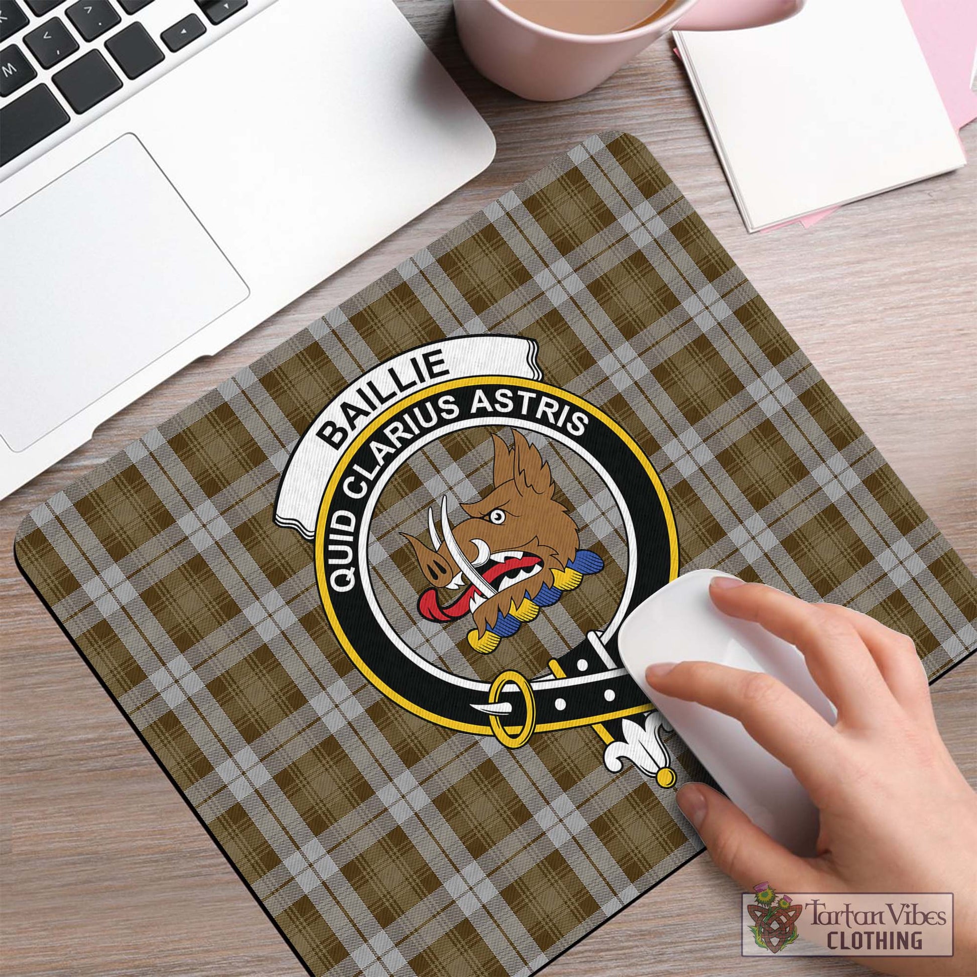 Tartan Vibes Clothing Baillie Dress Tartan Mouse Pad with Family Crest