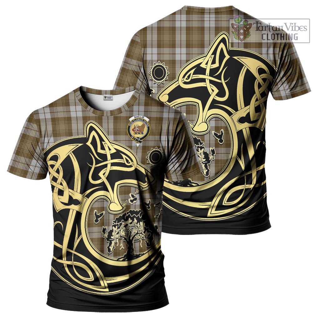 Tartan Vibes Clothing Baillie Dress Tartan T-Shirt with Family Crest Celtic Wolf Style