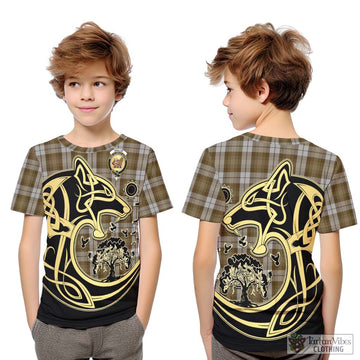 Baillie Dress Tartan Kid T-Shirt with Family Crest Celtic Wolf Style