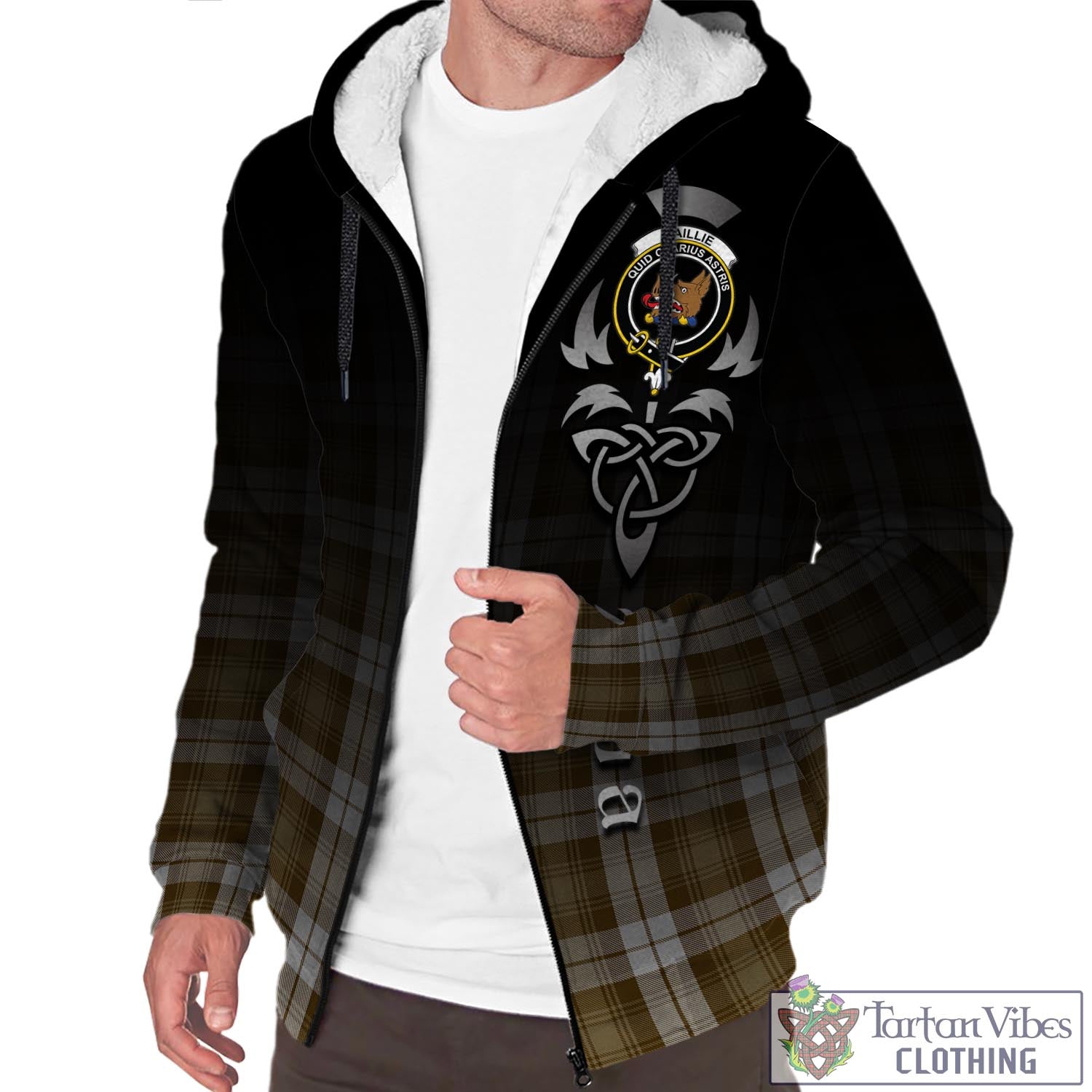 Tartan Vibes Clothing Baillie Dress Tartan Sherpa Hoodie Featuring Alba Gu Brath Family Crest Celtic Inspired