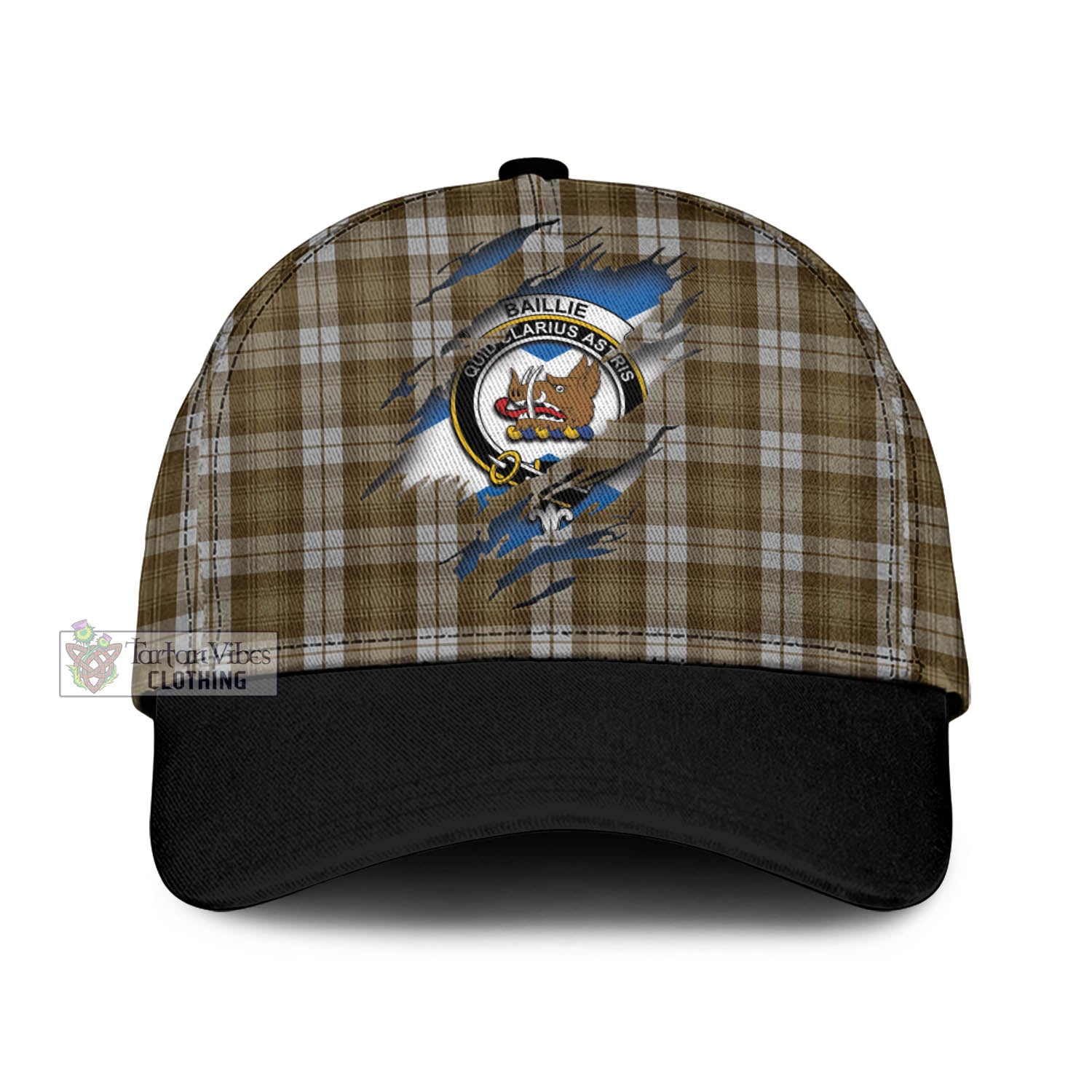 Tartan Vibes Clothing Baillie Dress Tartan Classic Cap with Family Crest In Me Style