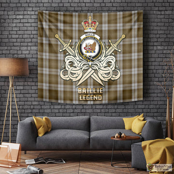 Baillie Dress Tartan Tapestry with Clan Crest and the Golden Sword of Courageous Legacy