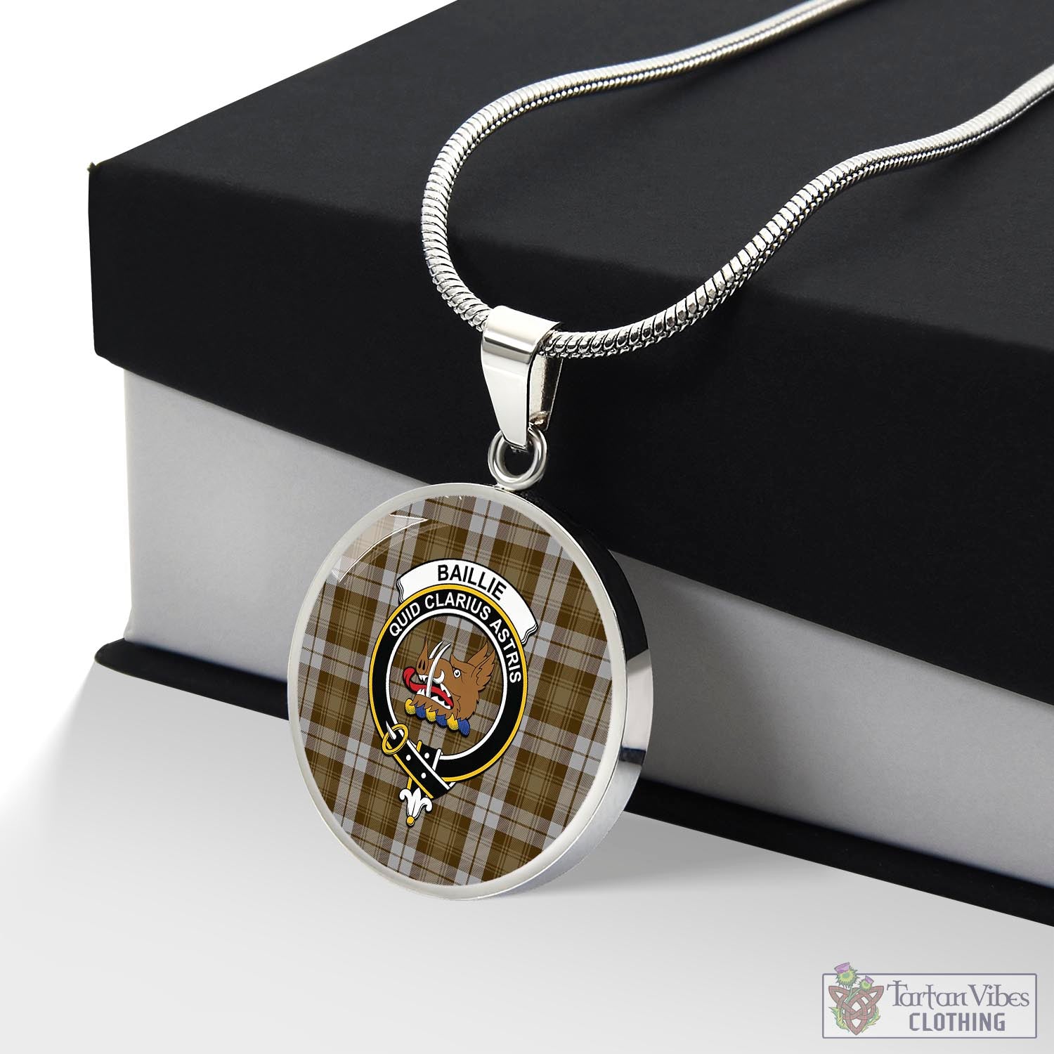 Tartan Vibes Clothing Baillie Dress Tartan Circle Necklace with Family Crest