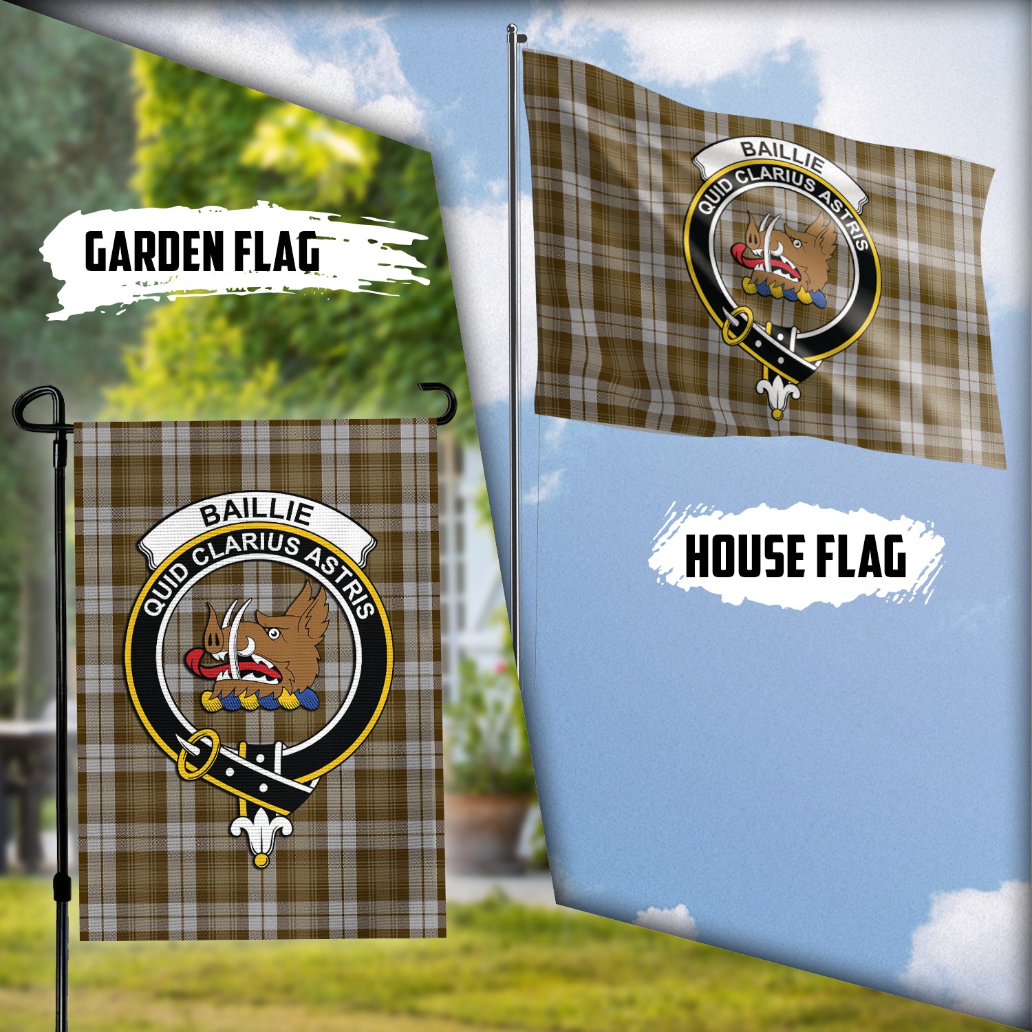 Baillie Dress Tartan Flag with Family Crest Garden Flag (Vertical) - Tartanvibesclothing