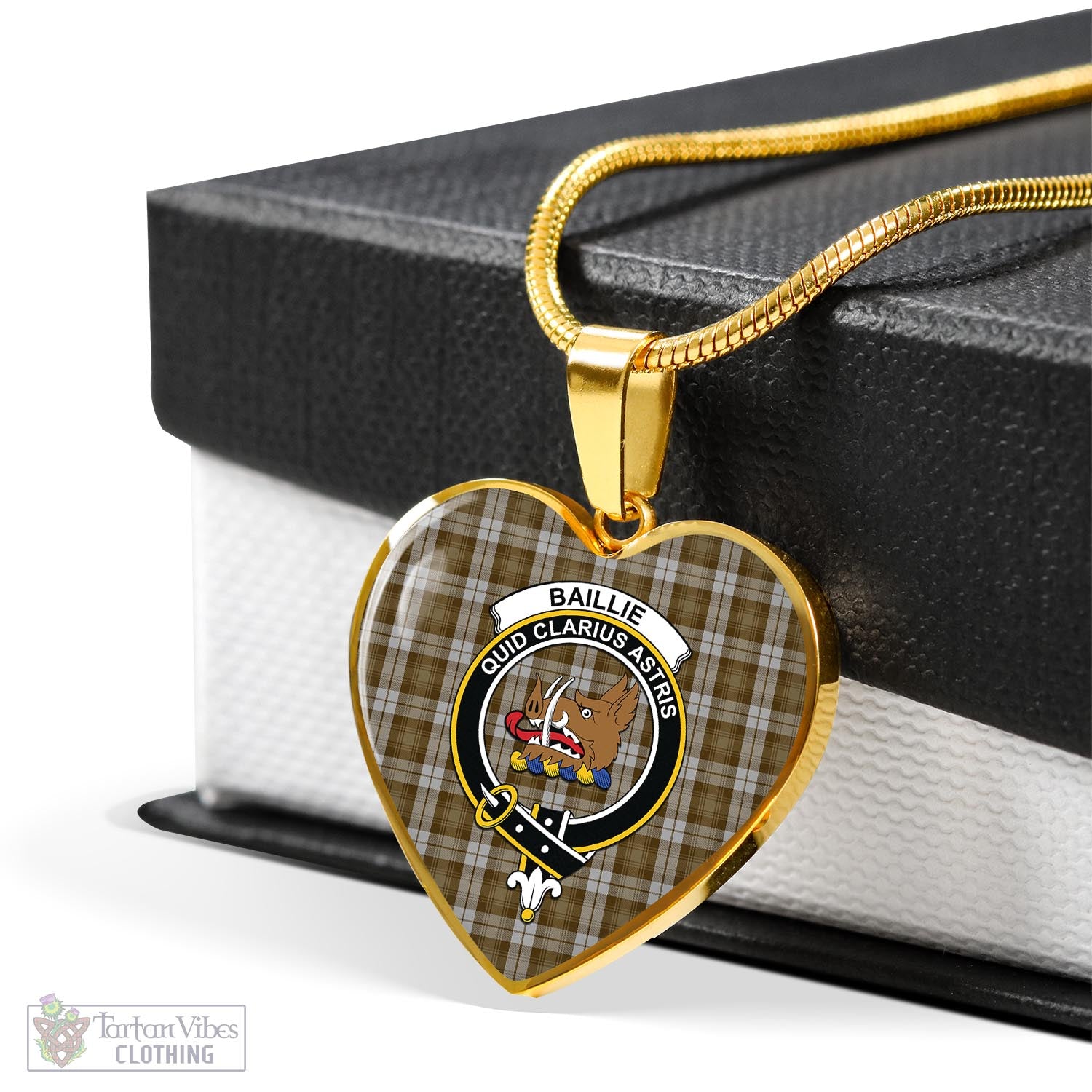 Tartan Vibes Clothing Baillie Dress Tartan Heart Necklace with Family Crest