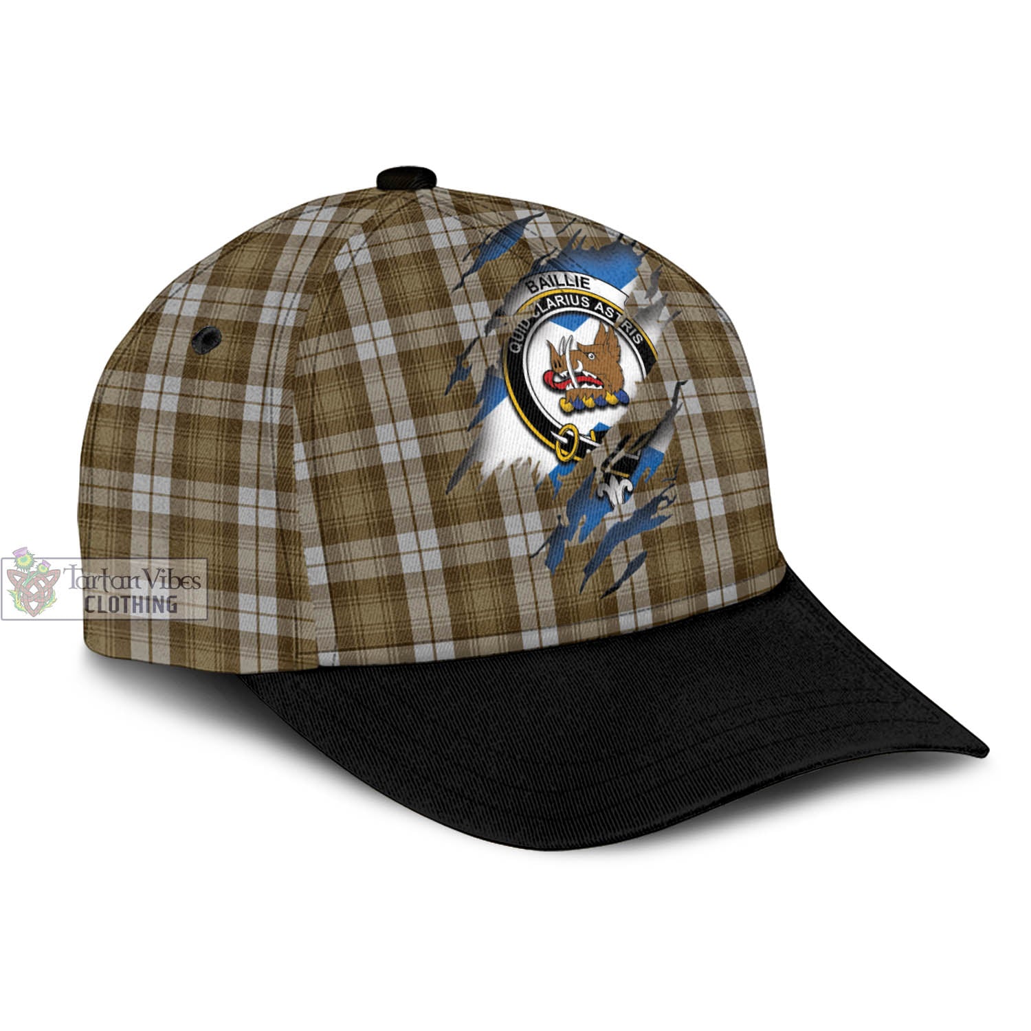 Tartan Vibes Clothing Baillie Dress Tartan Classic Cap with Family Crest In Me Style