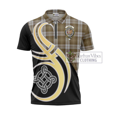 Baillie Dress Tartan Zipper Polo Shirt with Family Crest and Celtic Symbol Style