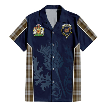 Baillie Dress Tartan Short Sleeve Button Up Shirt with Family Crest and Scottish Thistle Vibes Sport Style