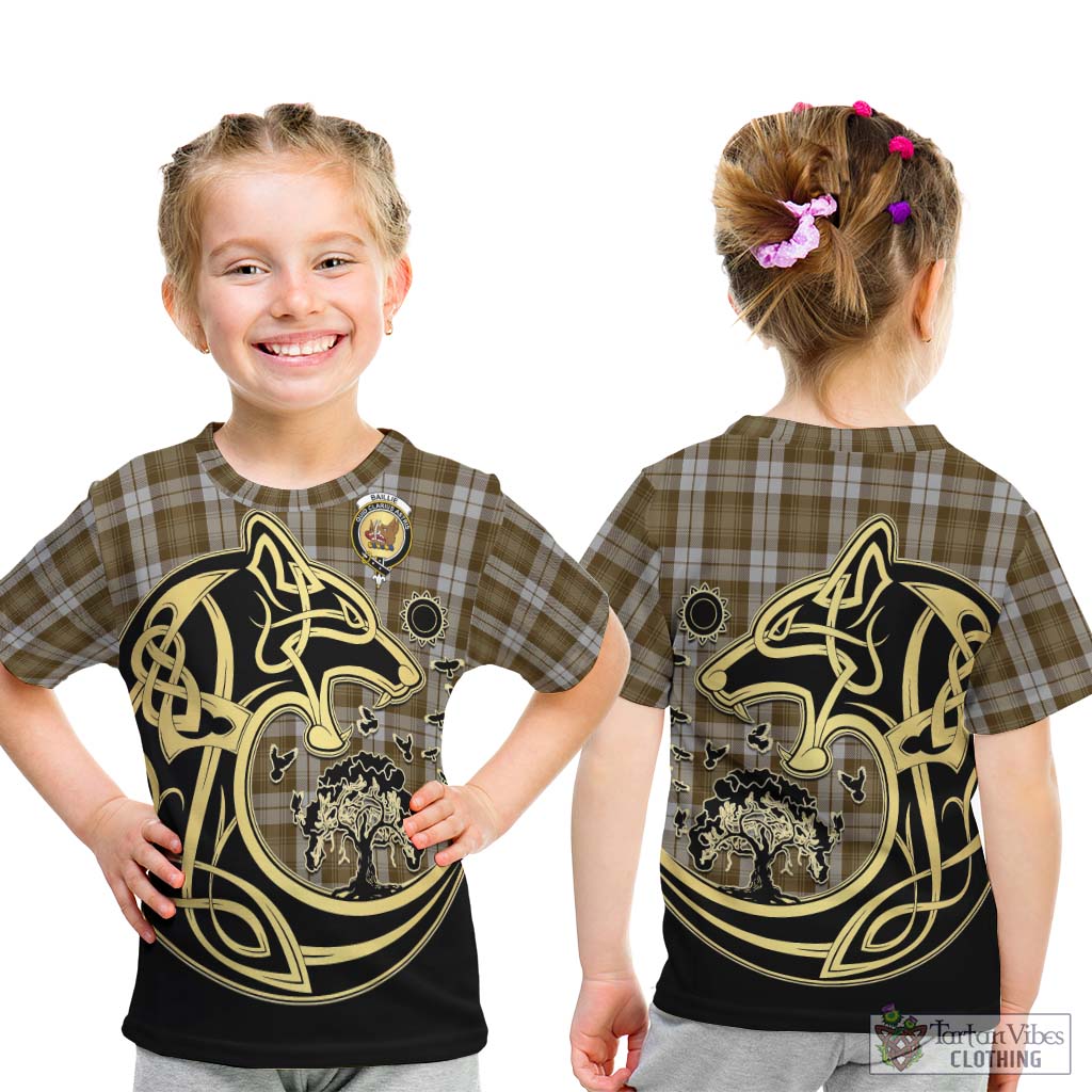 Tartan Vibes Clothing Baillie Dress Tartan Kid T-Shirt with Family Crest Celtic Wolf Style