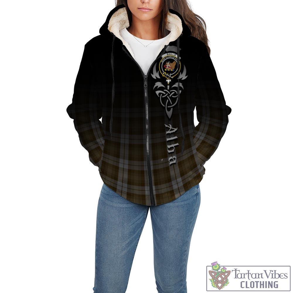 Tartan Vibes Clothing Baillie Dress Tartan Sherpa Hoodie Featuring Alba Gu Brath Family Crest Celtic Inspired