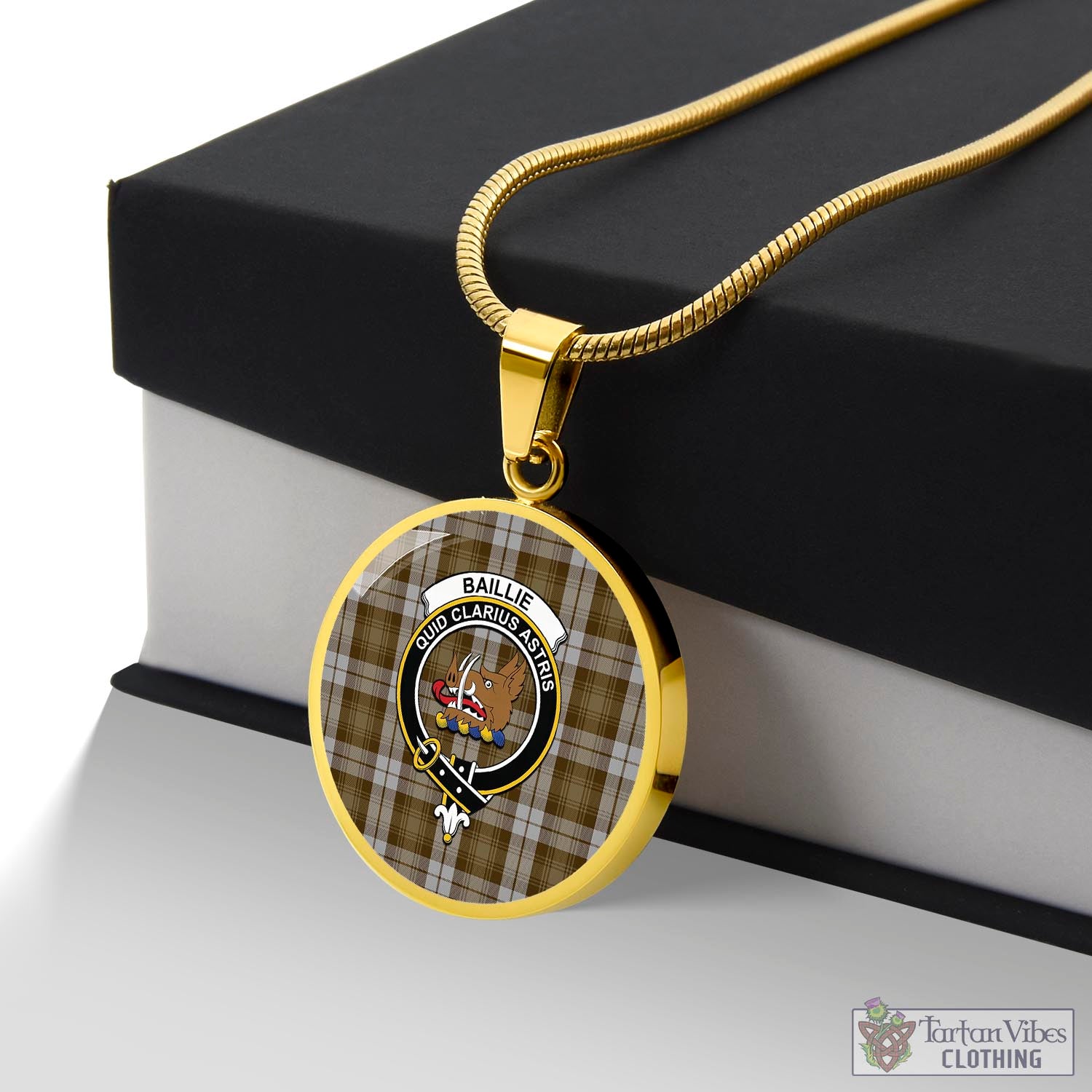 Tartan Vibes Clothing Baillie Dress Tartan Circle Necklace with Family Crest