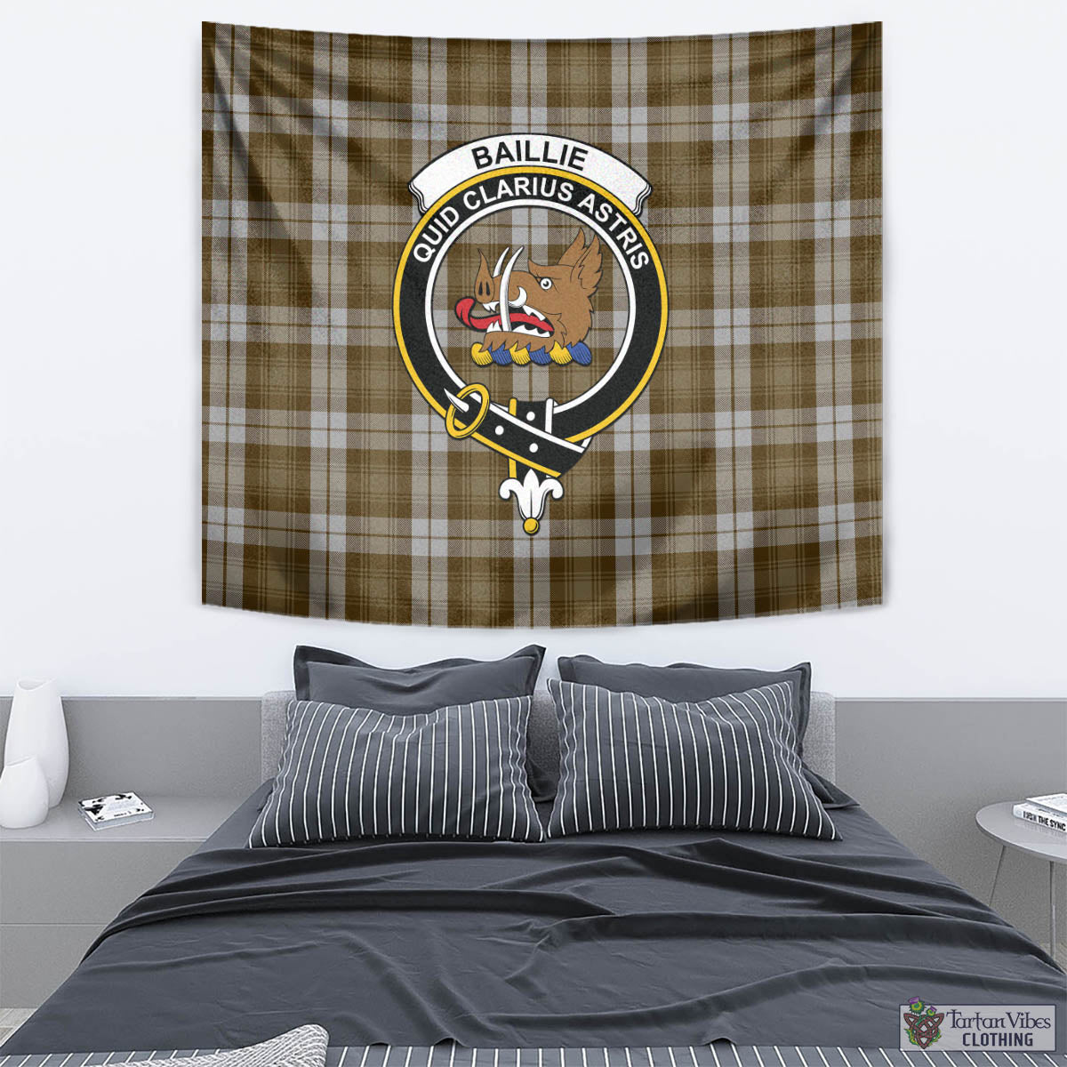 Tartan Vibes Clothing Baillie Dress Tartan Tapestry Wall Hanging and Home Decor for Room with Family Crest