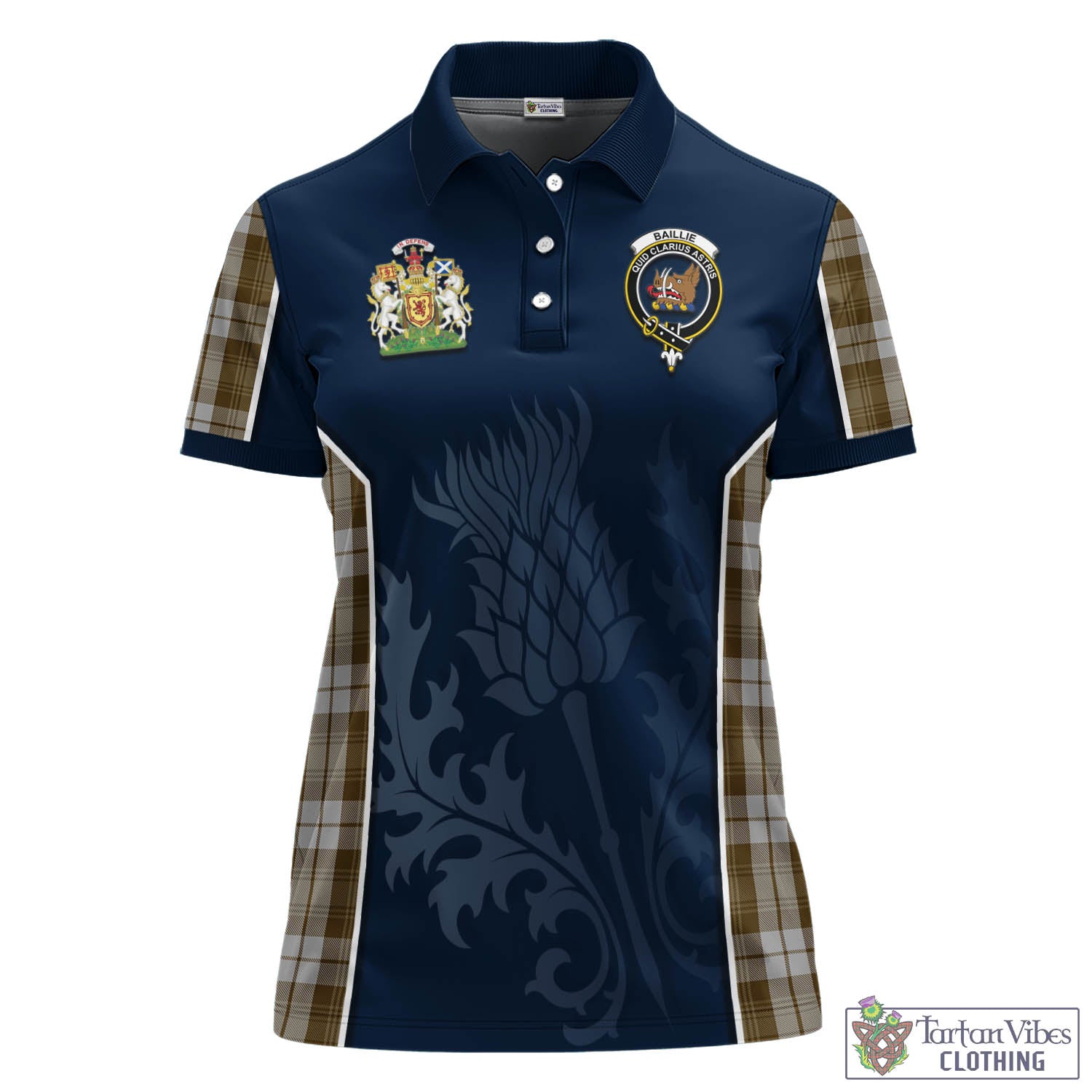 Tartan Vibes Clothing Baillie Dress Tartan Women's Polo Shirt with Family Crest and Scottish Thistle Vibes Sport Style