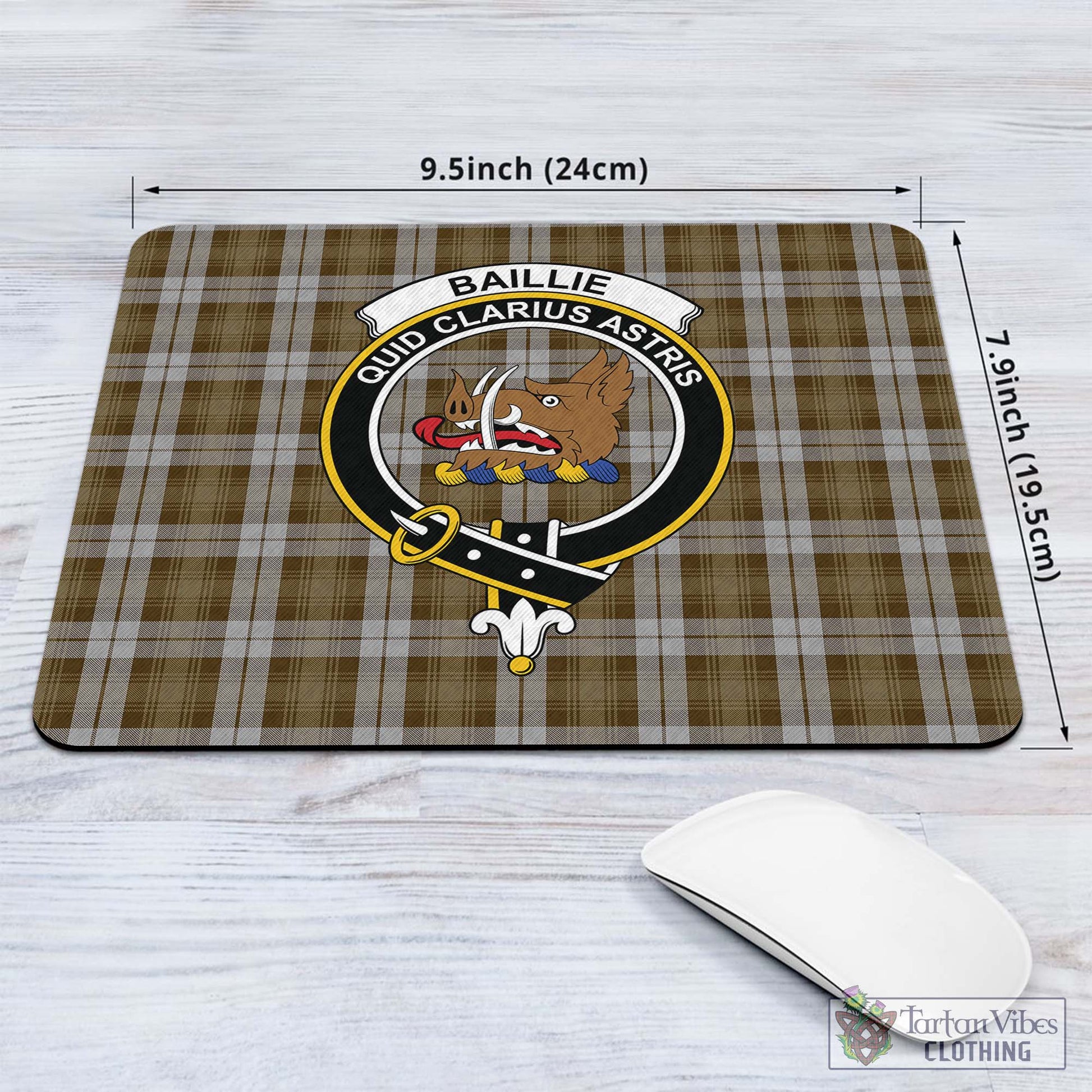 Tartan Vibes Clothing Baillie Dress Tartan Mouse Pad with Family Crest