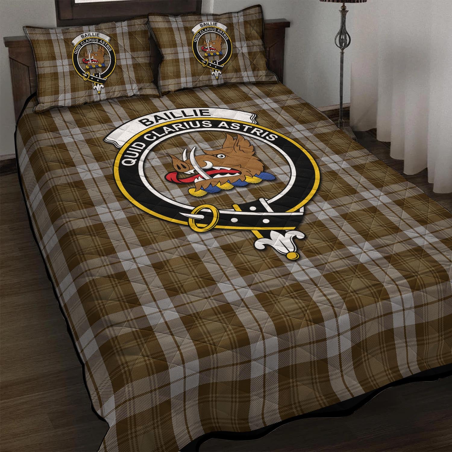 Baillie Dress Tartan Quilt Bed Set with Family Crest - Tartanvibesclothing