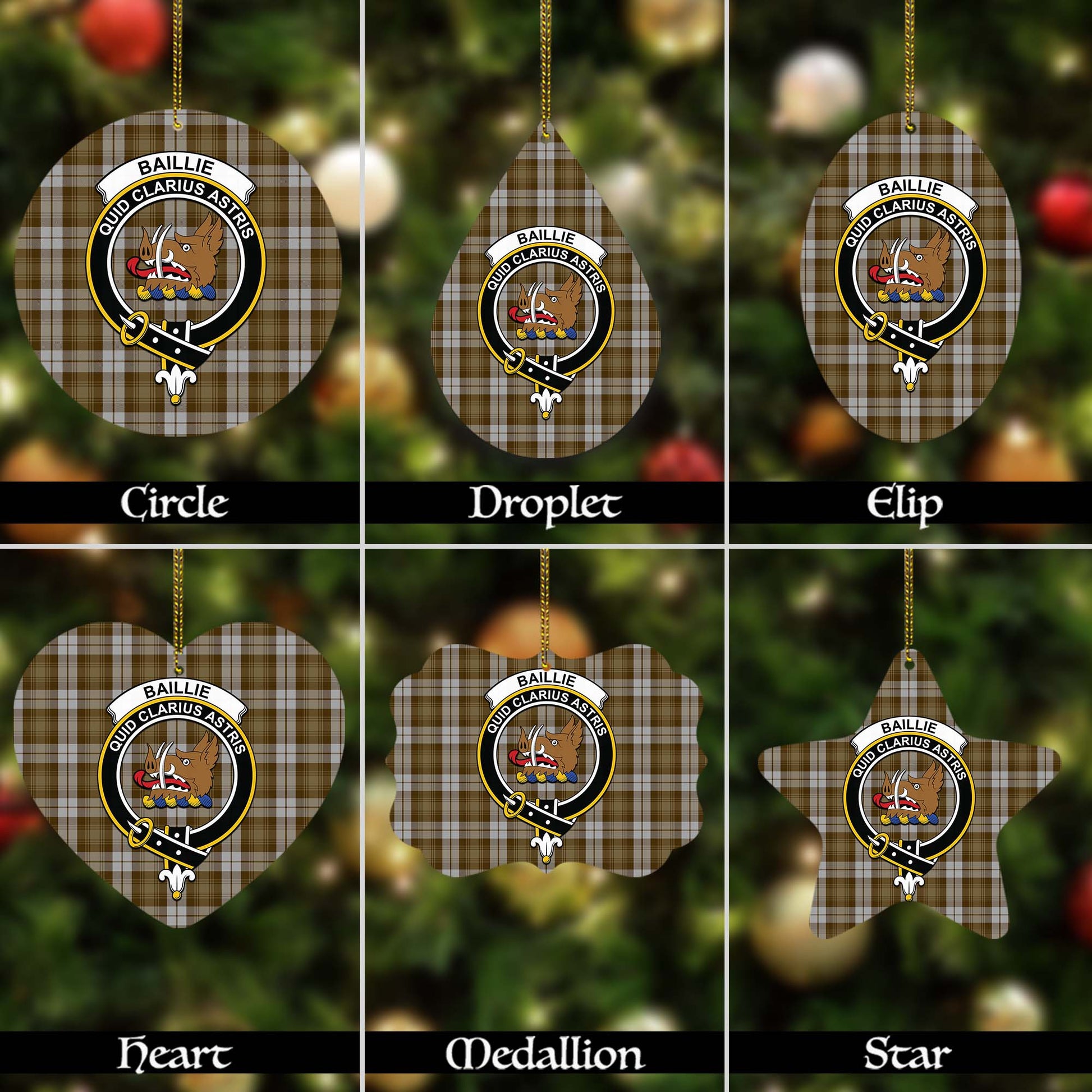 Baillie Dress Tartan Christmas Ornaments with Family Crest - Tartanvibesclothing