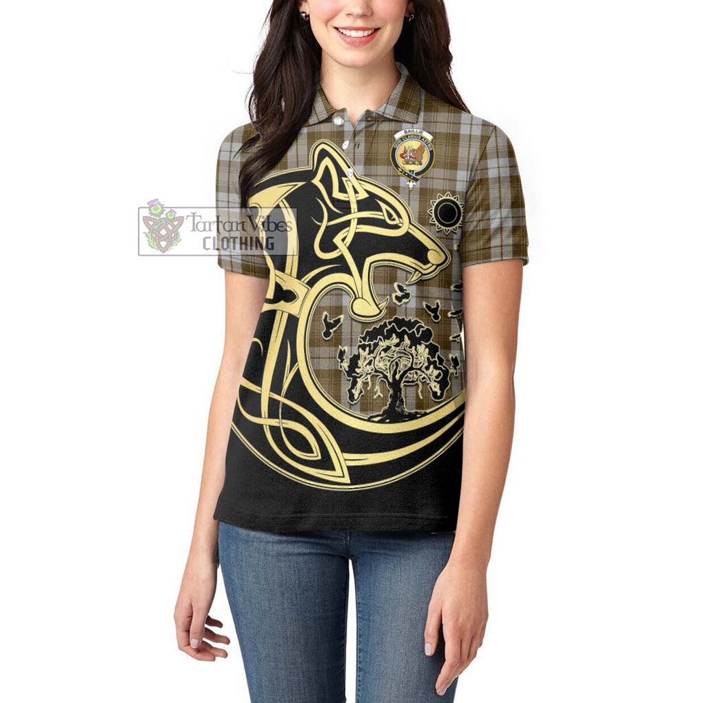 Baillie Dress Tartan Women's Polo Shirt with Family Crest Celtic Wolf Style - Tartanvibesclothing Shop