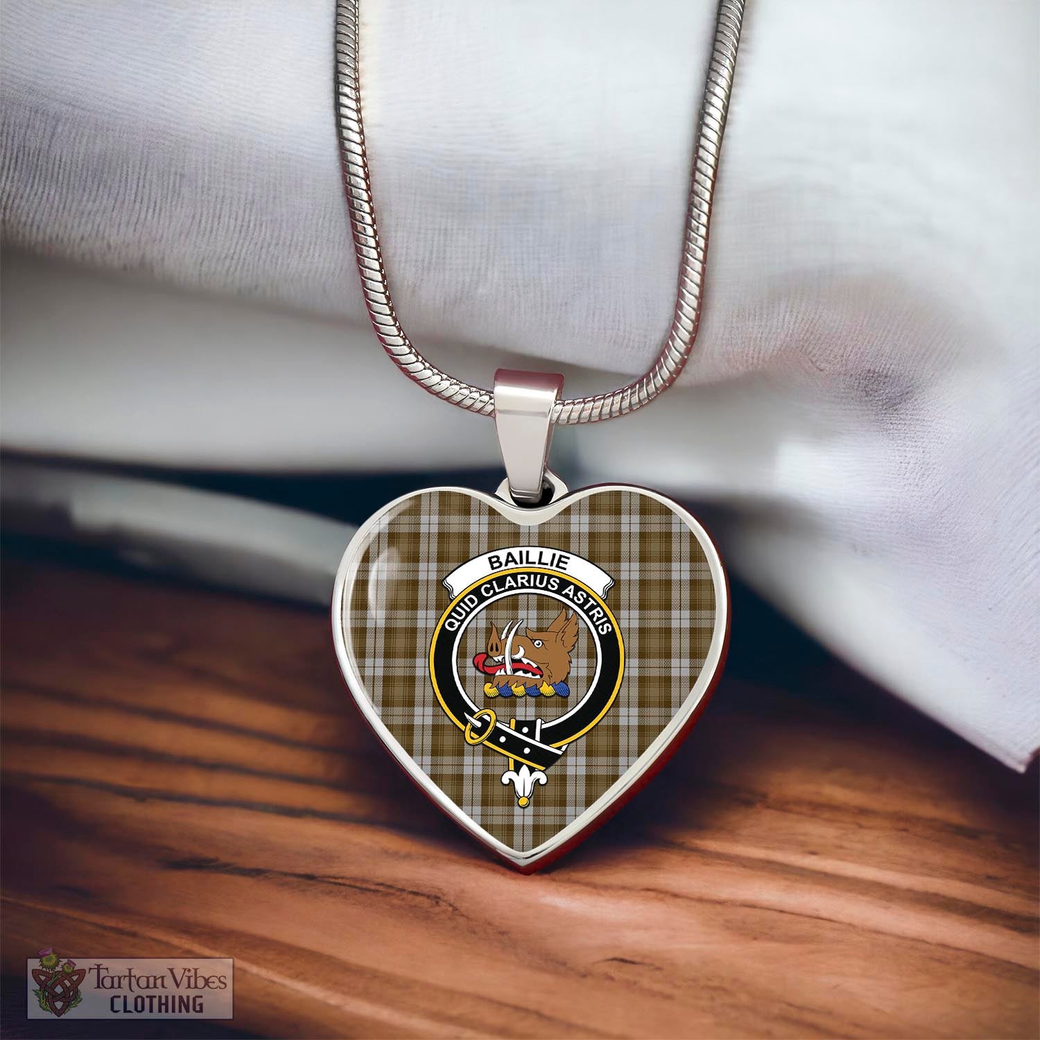 Tartan Vibes Clothing Baillie Dress Tartan Heart Necklace with Family Crest