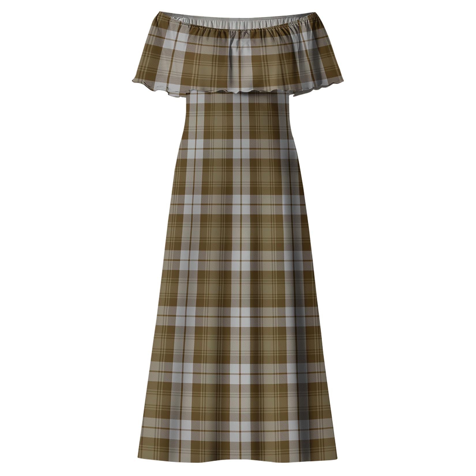 Baillie Dress Tartan Off Shoulder Long Dress - Tartanvibesclothing