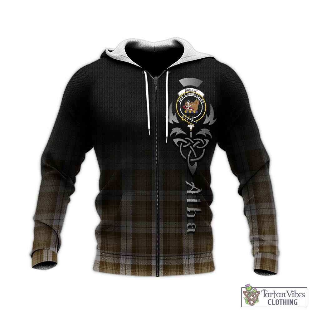 Tartan Vibes Clothing Baillie Dress Tartan Knitted Hoodie Featuring Alba Gu Brath Family Crest Celtic Inspired