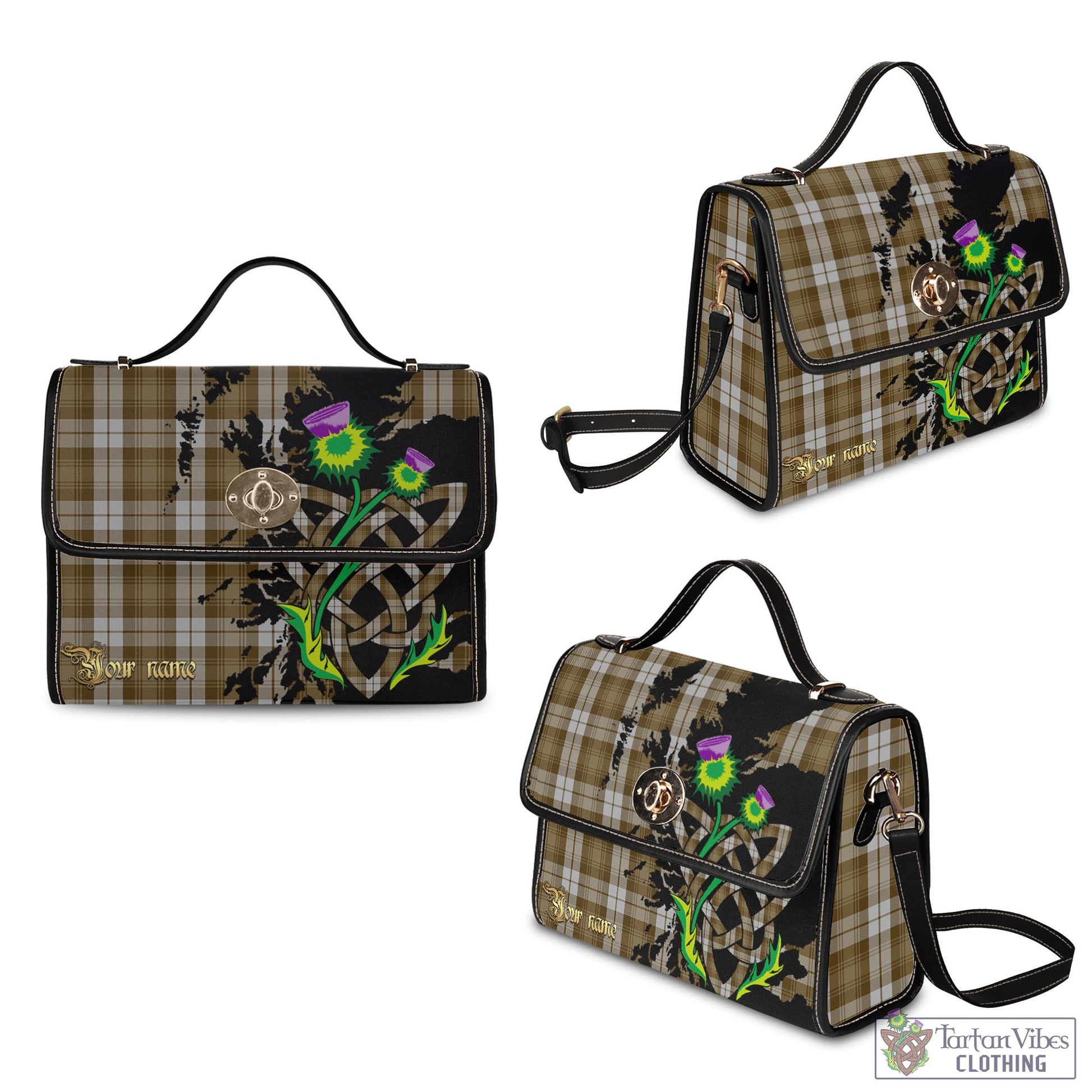 Tartan Vibes Clothing Baillie Dress Tartan Waterproof Canvas Bag with Scotland Map and Thistle Celtic Accents