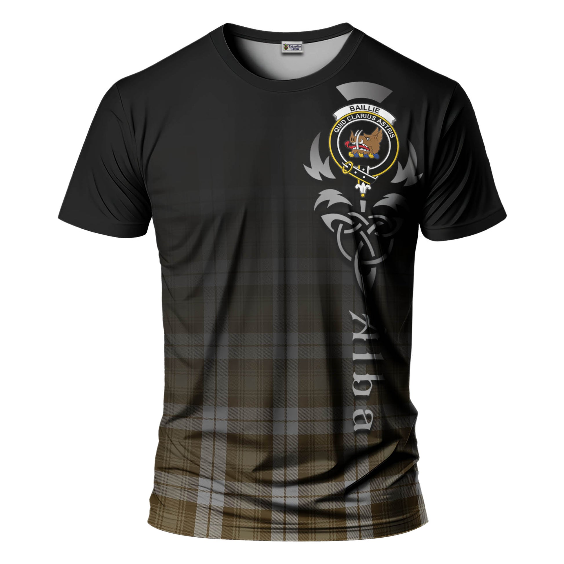 Tartan Vibes Clothing Baillie Dress Tartan T-Shirt Featuring Alba Gu Brath Family Crest Celtic Inspired