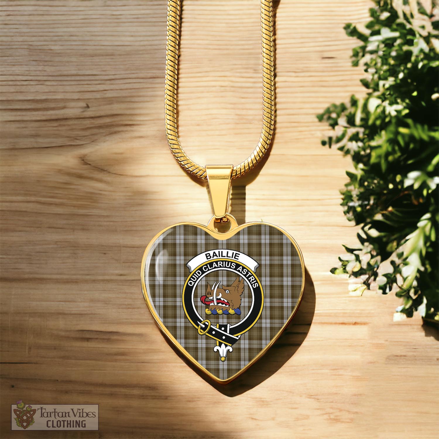 Tartan Vibes Clothing Baillie Dress Tartan Heart Necklace with Family Crest