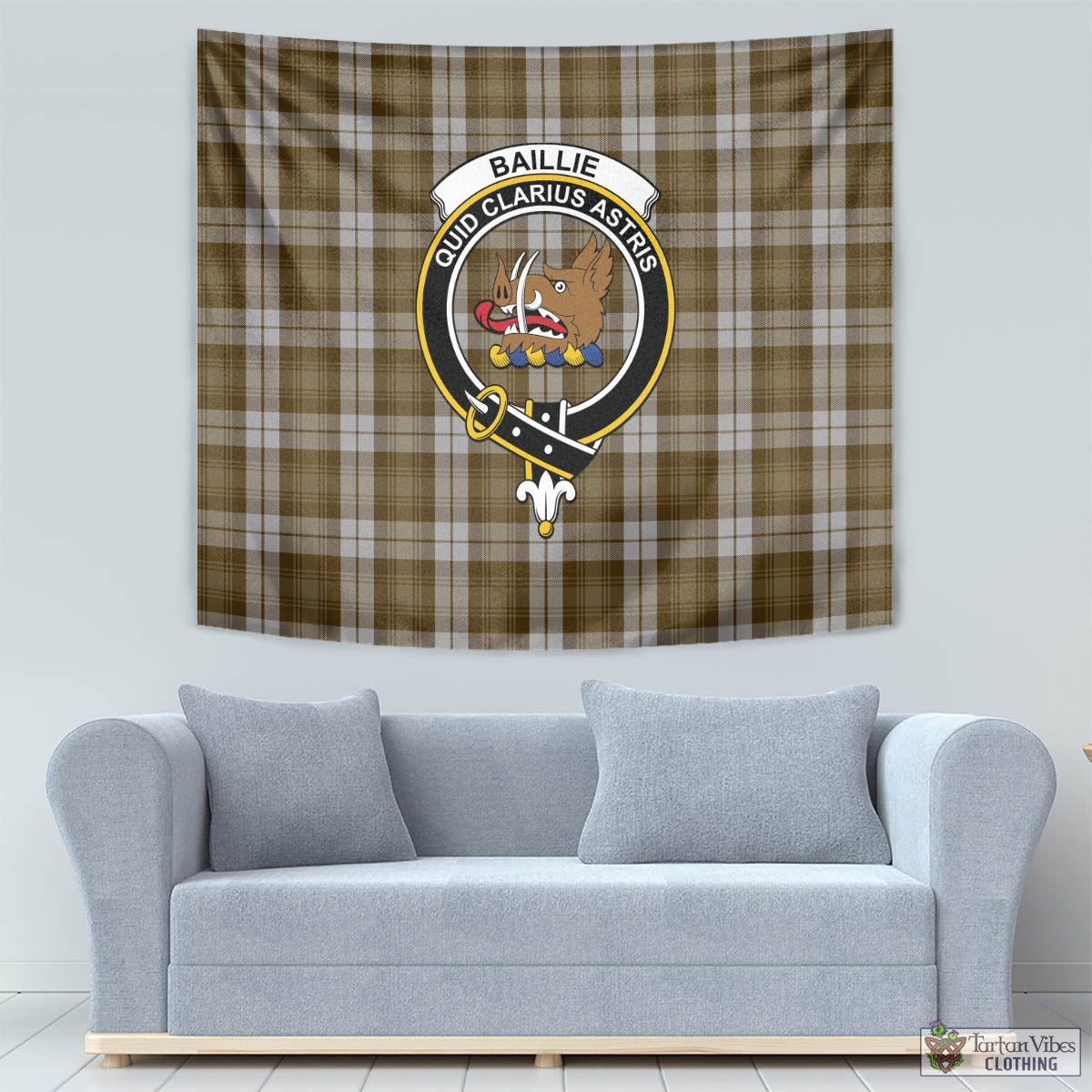 Tartan Vibes Clothing Baillie Dress Tartan Tapestry Wall Hanging and Home Decor for Room with Family Crest