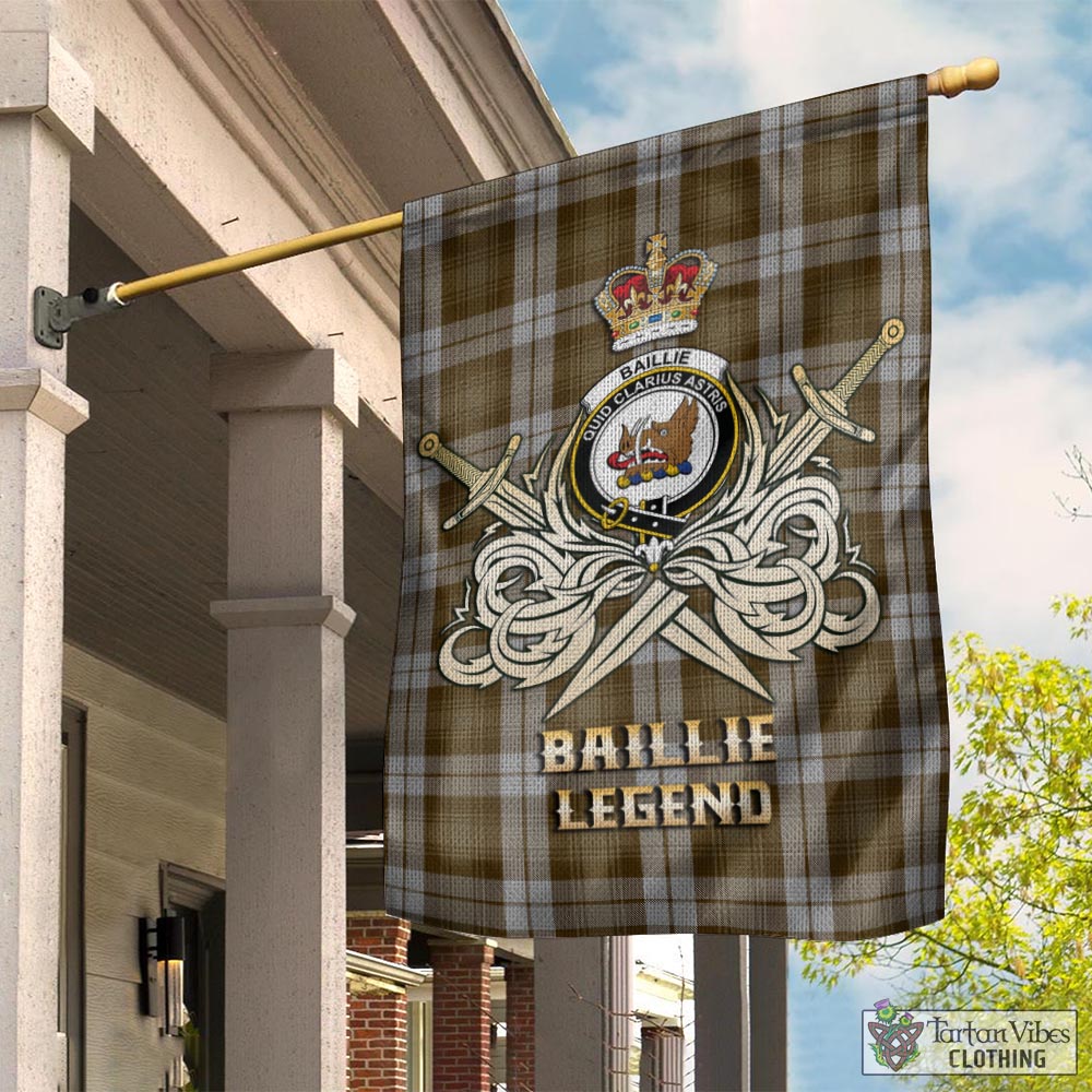 Tartan Vibes Clothing Baillie Dress Tartan Flag with Clan Crest and the Golden Sword of Courageous Legacy